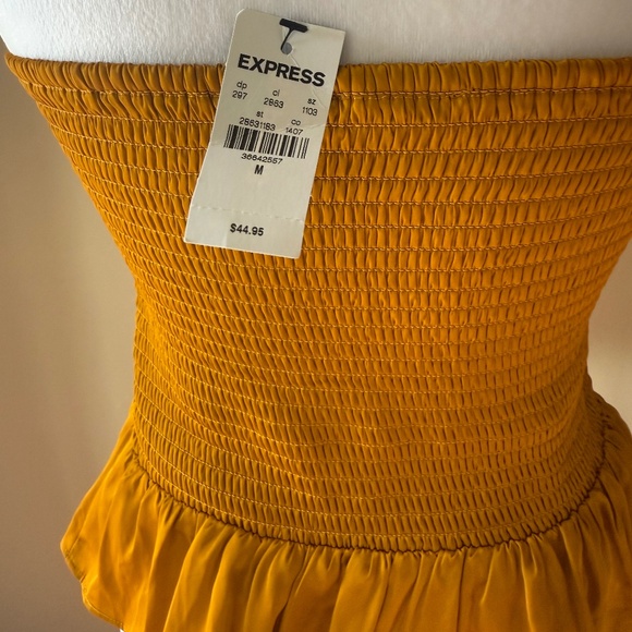 Express Yellow Gold Peplum Strapless Smocked Women's Tube Top NWT - Picture 4 of 9